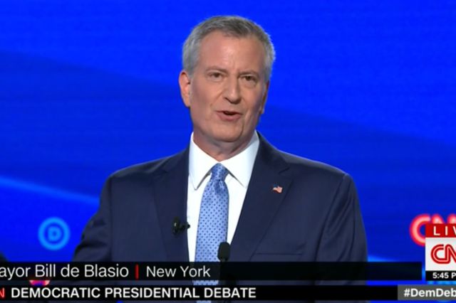 Bill de Blasio speaks during the second Democratic primary debate, hosted by CNN.